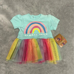 Jack & Lily - NWT -short sleeve rainbow tulle baby dress. Size 3-6 mo